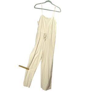 Japna Linen Wide Leg Sleeveless Jumpsuit Women's Sz L Beige Smocked Back Comfort